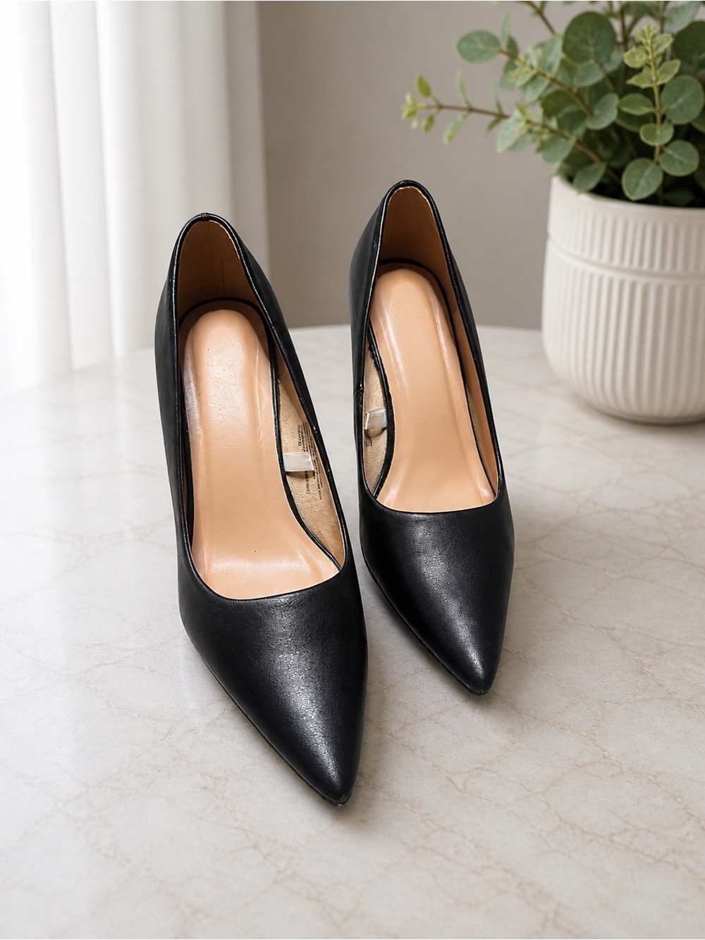a new day Black Pointed Toe Leather Pumps